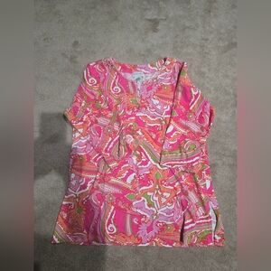 Soft Surroundings Vibrant Pink and Orange Patterned Tunic Top